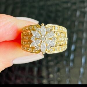 14k Yellow Gold Diamonique Cubic Zirconia Floral Cluster Cocktail Statem…